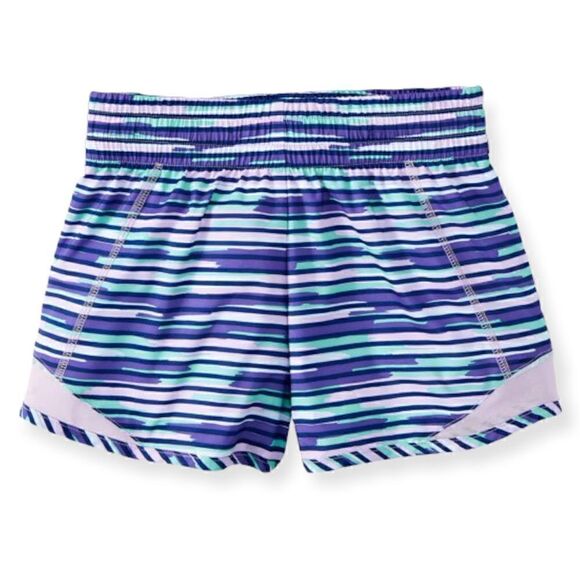 ATHLETIC WORKS GIRLS ACTIVE RUNNING SHORTS PURPLE AQUA STRIPES XL 14/16 - Picture 1 of 6